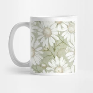 Antique Vintage White Ivory Daisy Floral Illustration Mug